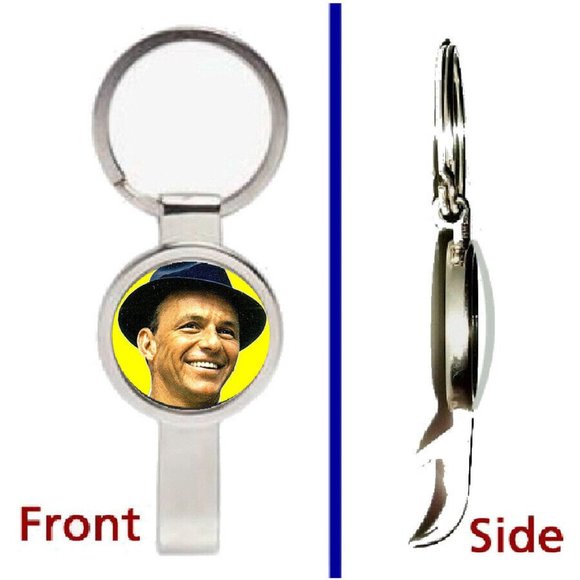 Frank Sinatra with Fedora Pendant or Keychain silver tone secret bottle opener - Picture 1 of 1